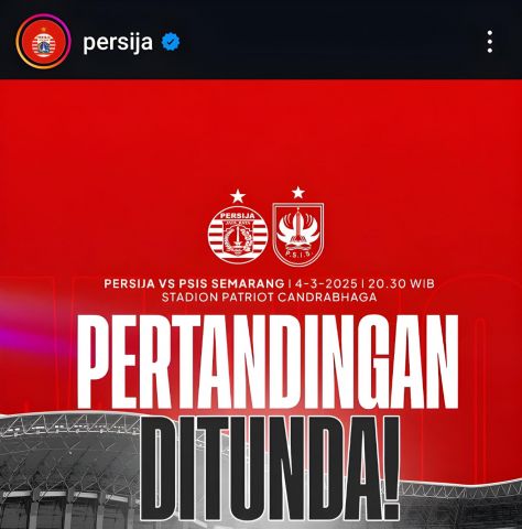 Persija Jakarta vs PSIS Semarang Ditunda Akibat Banjir